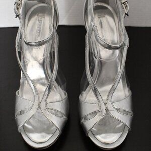 Stunning platinum BCBGMaxAzria stilettoes (approx 4.25 in)